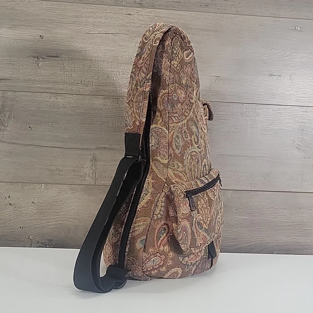 Vintage L.L. Bean Paisley Print Tapestry Sling Backpack Bag